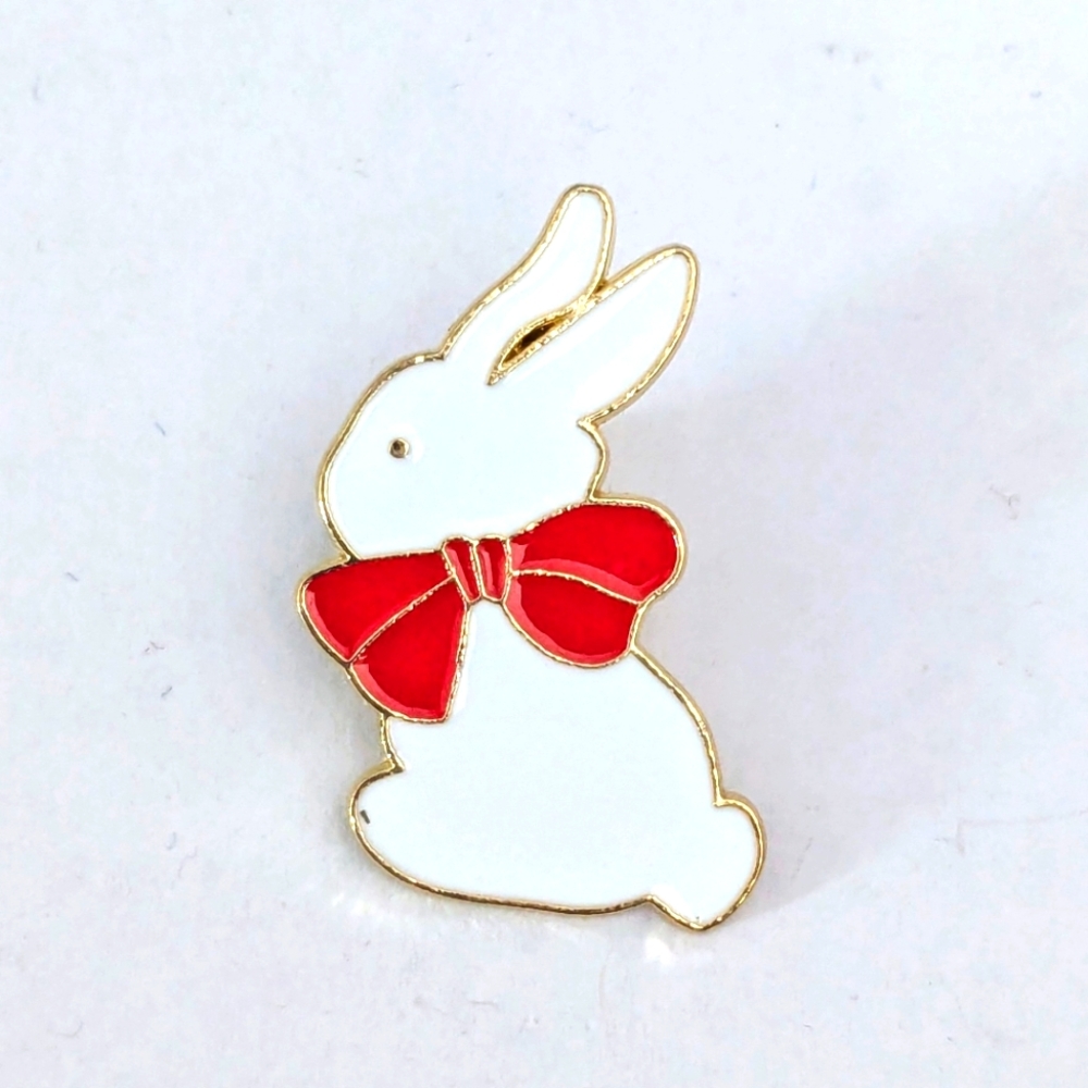 Cute Bunny With A Bow Enamel Pin White Rabbit Red Bow